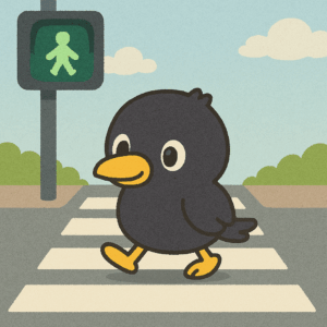 青信号をわたるカラスのイラスト