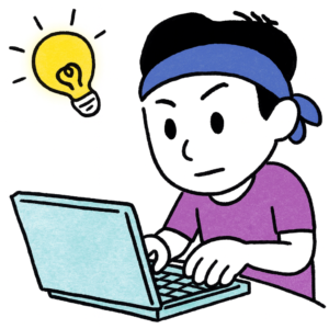 ノベルさんがパソコンに向かってタイピングをしているイラスト